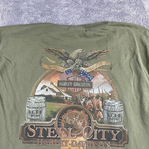 Harley Davidson Motorcycles Steel City T Shirt Adult 2XL Olive Green Sleeveless - Picture 13 of 14